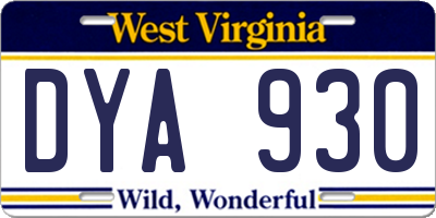 WV license plate DYA930