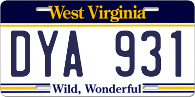 WV license plate DYA931