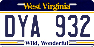 WV license plate DYA932