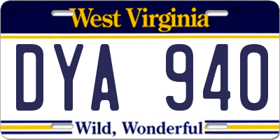 WV license plate DYA940