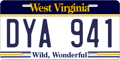WV license plate DYA941