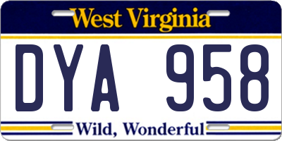 WV license plate DYA958