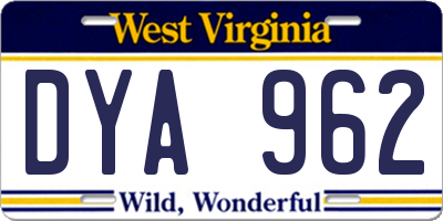 WV license plate DYA962