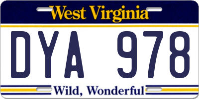 WV license plate DYA978