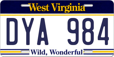 WV license plate DYA984