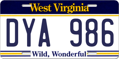 WV license plate DYA986