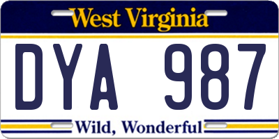 WV license plate DYA987