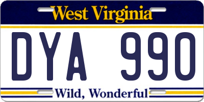 WV license plate DYA990