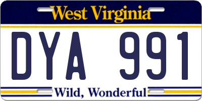 WV license plate DYA991