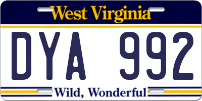 WV license plate DYA992