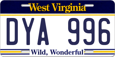 WV license plate DYA996