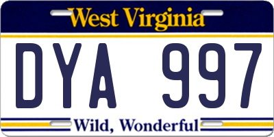 WV license plate DYA997