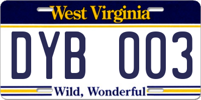 WV license plate DYB003