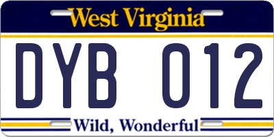 WV license plate DYB012