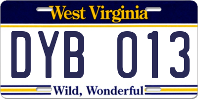 WV license plate DYB013