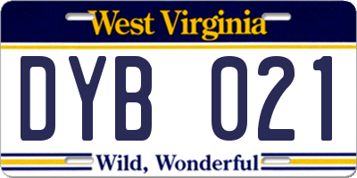 WV license plate DYB021