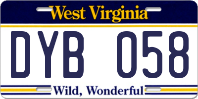 WV license plate DYB058