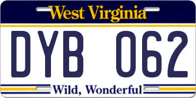 WV license plate DYB062