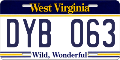 WV license plate DYB063