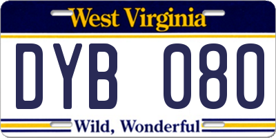 WV license plate DYB080