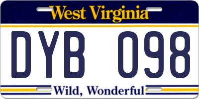 WV license plate DYB098