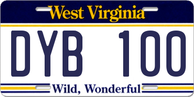 WV license plate DYB100