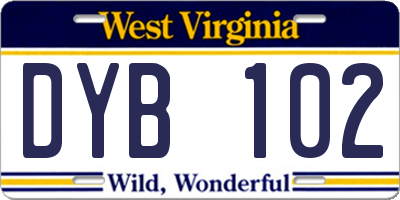 WV license plate DYB102