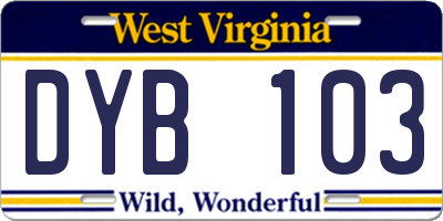 WV license plate DYB103