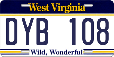 WV license plate DYB108