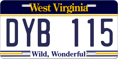 WV license plate DYB115