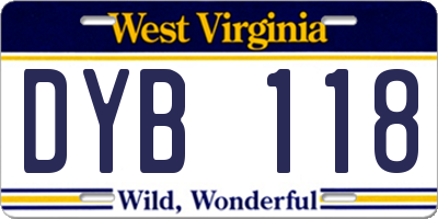 WV license plate DYB118