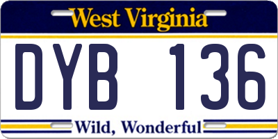 WV license plate DYB136