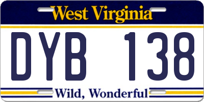 WV license plate DYB138