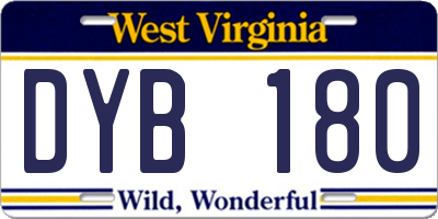 WV license plate DYB180
