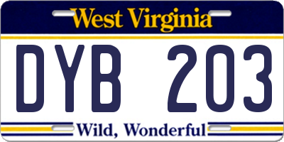 WV license plate DYB203
