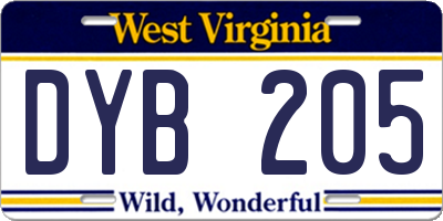 WV license plate DYB205