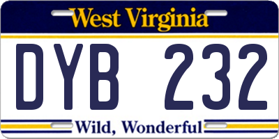WV license plate DYB232