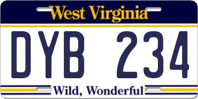 WV license plate DYB234