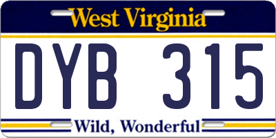 WV license plate DYB315