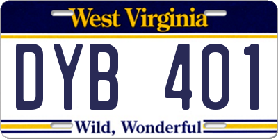 WV license plate DYB401
