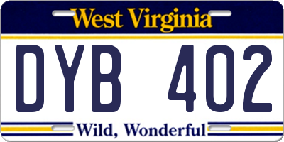 WV license plate DYB402