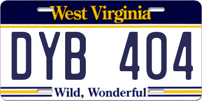 WV license plate DYB404
