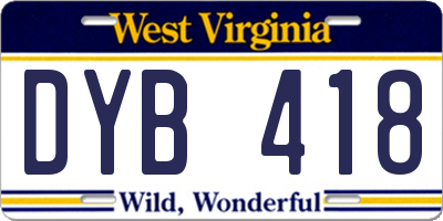 WV license plate DYB418