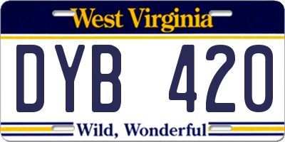 WV license plate DYB420