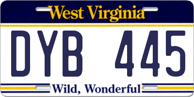 WV license plate DYB445