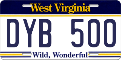 WV license plate DYB500