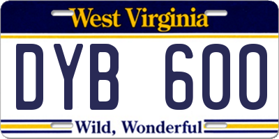 WV license plate DYB600