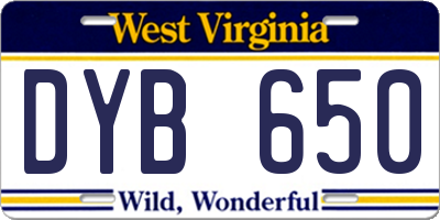 WV license plate DYB650