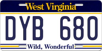 WV license plate DYB680