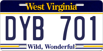 WV license plate DYB701